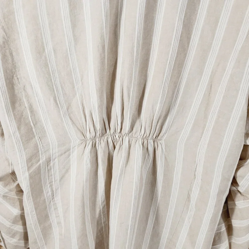 Free People "Fern" Oversized Striped Linen Blend Blazer, Ruched Sleeves SZ Small - Picture 7 of 16